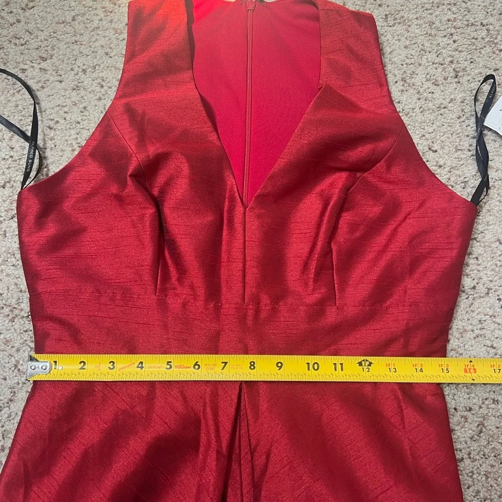 ALFRED SUNG‎ Sleeveless Pleated Skirt Red Long Formal Gown Dress Pockets prom 10 - Picture 12 of 13